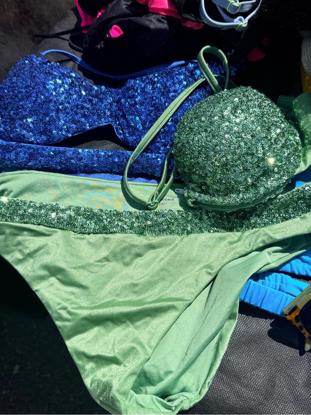 Sequin Trim Green Bikini Set - Women's Swim